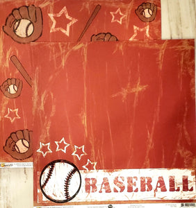 Scrappin' Sports and more - Junior sports league - Baseball star red double sided paper 12 x 12
