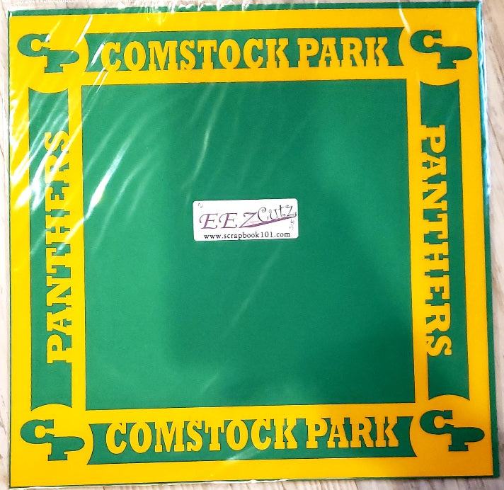 EEZ cutz custom laser cut paper 12 x 12 overlay - Comstock Park Panthers - Yellow with green background