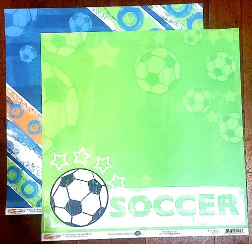 Scrappin' Sports and more - Junior sports league - Soccer star blue double sided paper 12 x 12