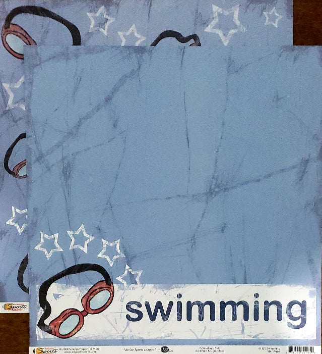 Scrappin' Sports and more - Junior sports league - Swimming star Aqua double sided paper 12 x 12