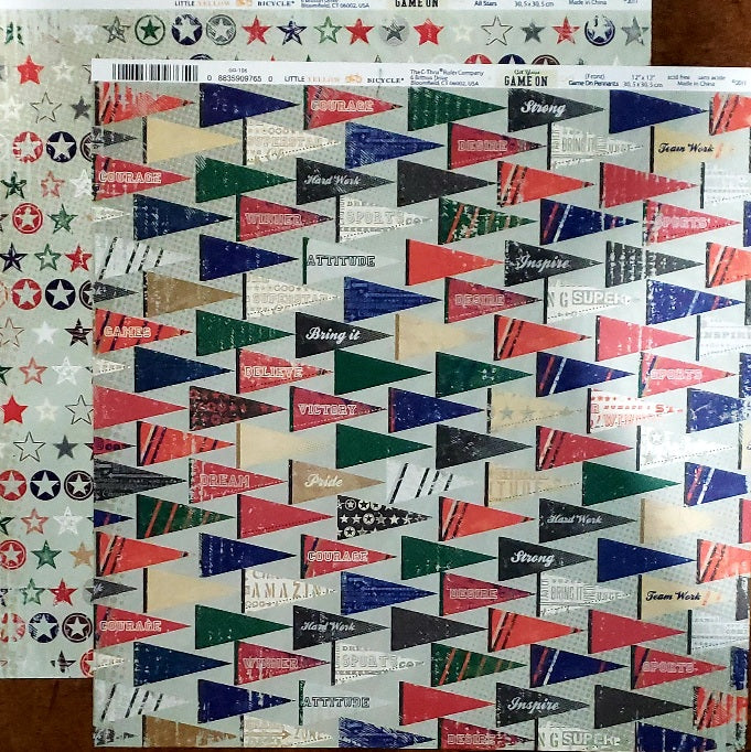 Little Yellow Bicycle - Get your game on - Game on Pennants double sided paper 12 x 12