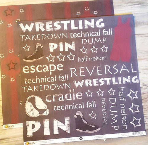 Scrappin' Sports and more - Junior sports league - Wrestling star charcoal double sided paper 12 x 12