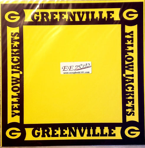 EEZ cutz custom laser cut paper 12 x 12 overlay - Greenville Yellow Jackets Purple with Yellow background