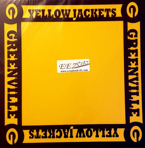 EEZ cutz custom laser cut paper 12 x 12 overlay - Greenville Yellow Jackets Purple with Gold background
