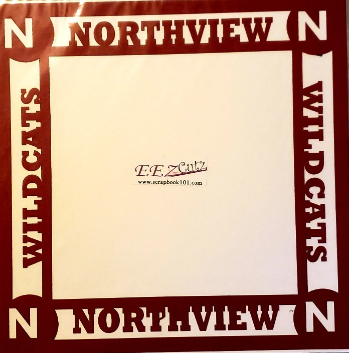 EEZ cutz custom laser cut paper 12 x 12 overlay - Northview wildcats Red with white background