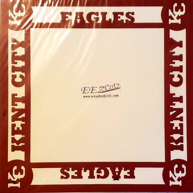 EEZ cutz custom laser cut paper 12 x 12 overlay - Kent City Eagles Red with white background