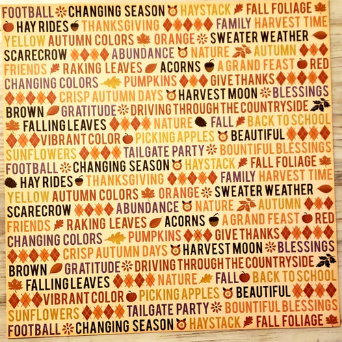 Fall Words - single sided paper 12 x 12