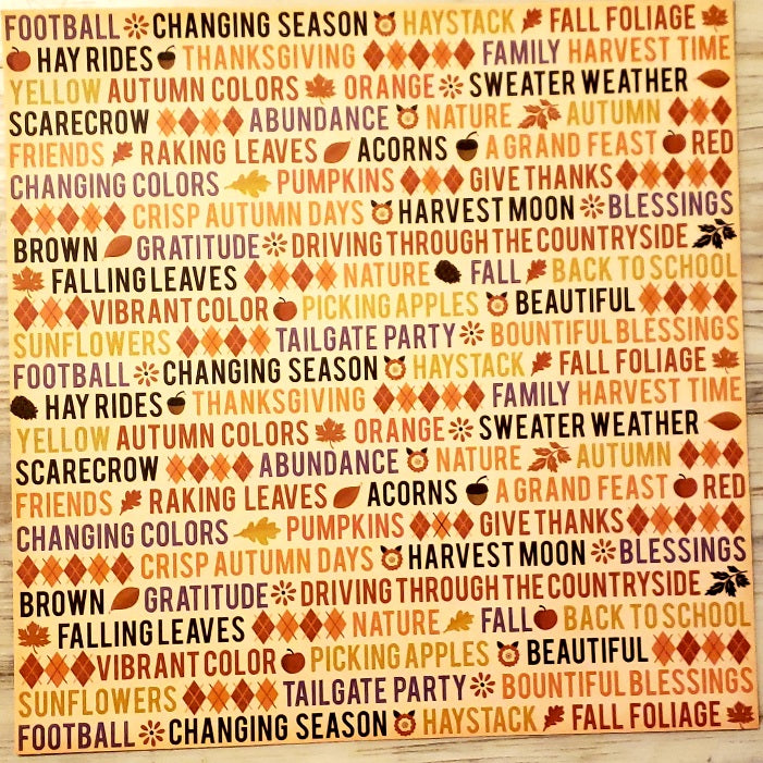 Fall Words - single sided paper 12 x 12