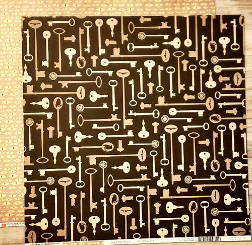 Bazzill Basics paper - All hallows eve skeleton Keys double sided paper 12 x 12