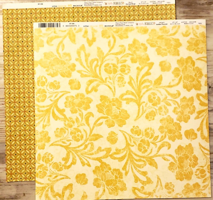 Little Yellow Bicycle -  Hello Fall - Golden Flourish / Harvest rings double sided paper 12 x 12