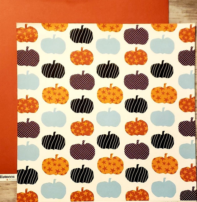 AC American Crafts - Halloween - All Hallows Eve pumpkins double sided paper 12 x 12