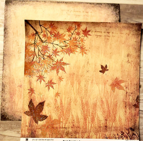 Best Creations Branch and fall leaves golden glitter double sided paper 12 x 12