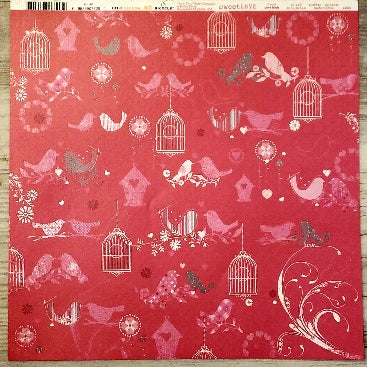 Little yellow bicycle  - sweet love love birds / pink gingham double sided cardstock 12 x 12