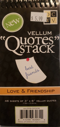 Die cuts with a view DCWV - quote stack book - Love and friendship vellum quote stack black