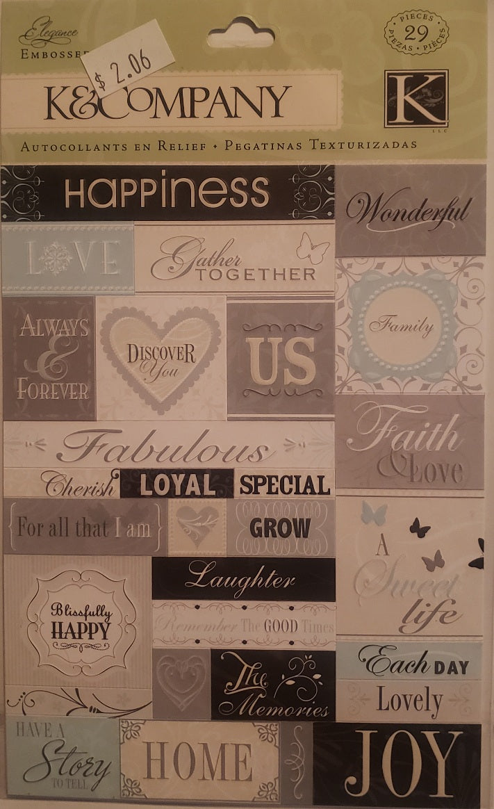 K and Company - embossed sticker sheet - elegant words
