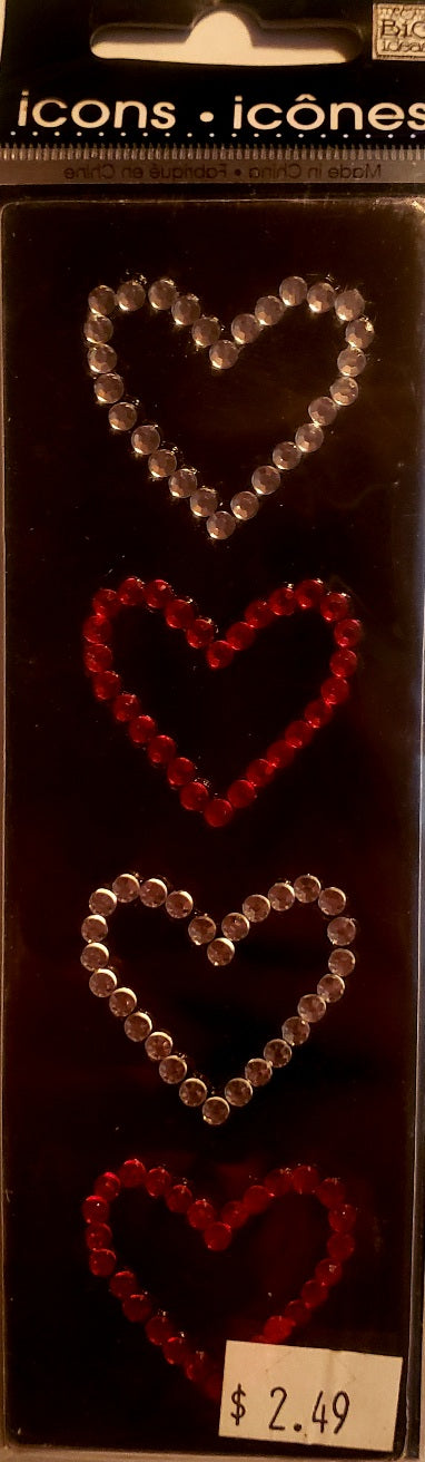 Me and my big ideas MAMBI Icons - dimensional sticker sheet gems - red / white Rhinestone hearts