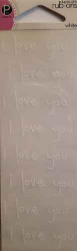 Pebbles inc -  duplicate rub ons sheet - I love you white