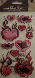 Sticko dimensional puffy Sticker pack - my hearts on fire metallic