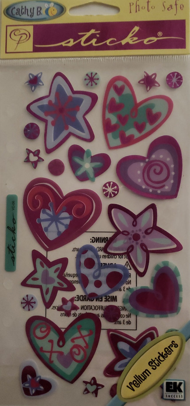 Sticko vellum flat stickers - vellum mini stars and hearts