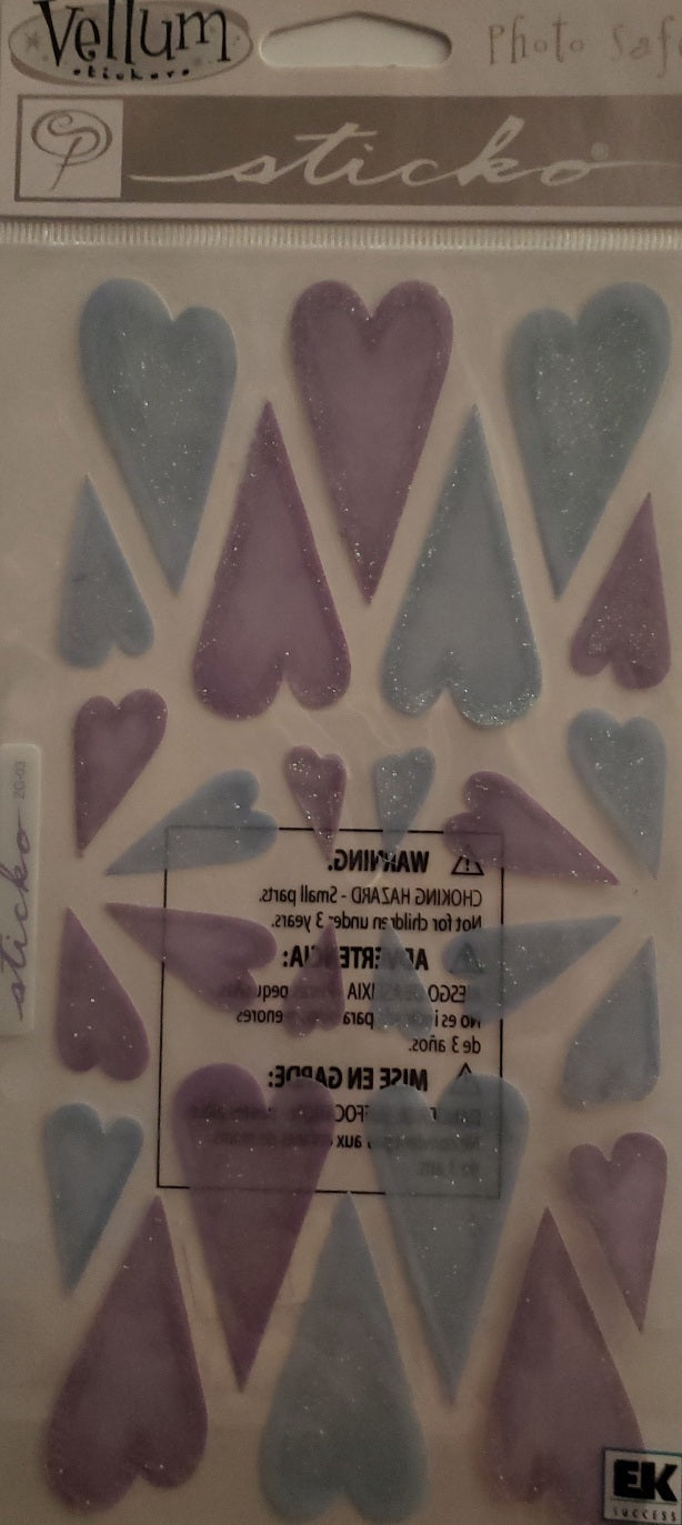 Sticko vellum flat stickers - purple blue hearts