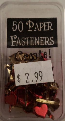 Creative impressions- 50 paper fasteners brads - merallic red medium hearts