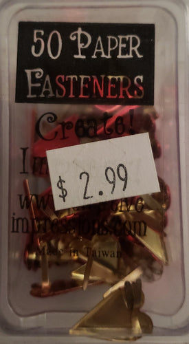 Creative impressions- 50 paper fasteners brads - merallic red country hearts