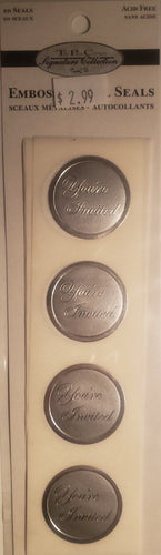 ANW Crestwood flat Sticker pack - embossed foil seals - You're Invited silver