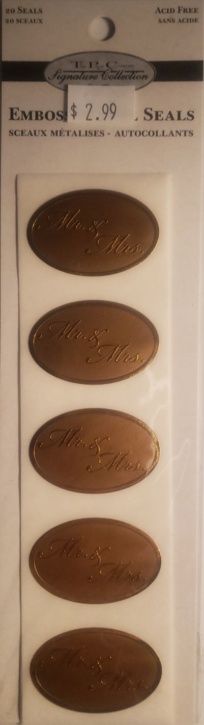 ANW Crestwood flat Sticker pack - embossed foil seals - Mr and Mrs gold