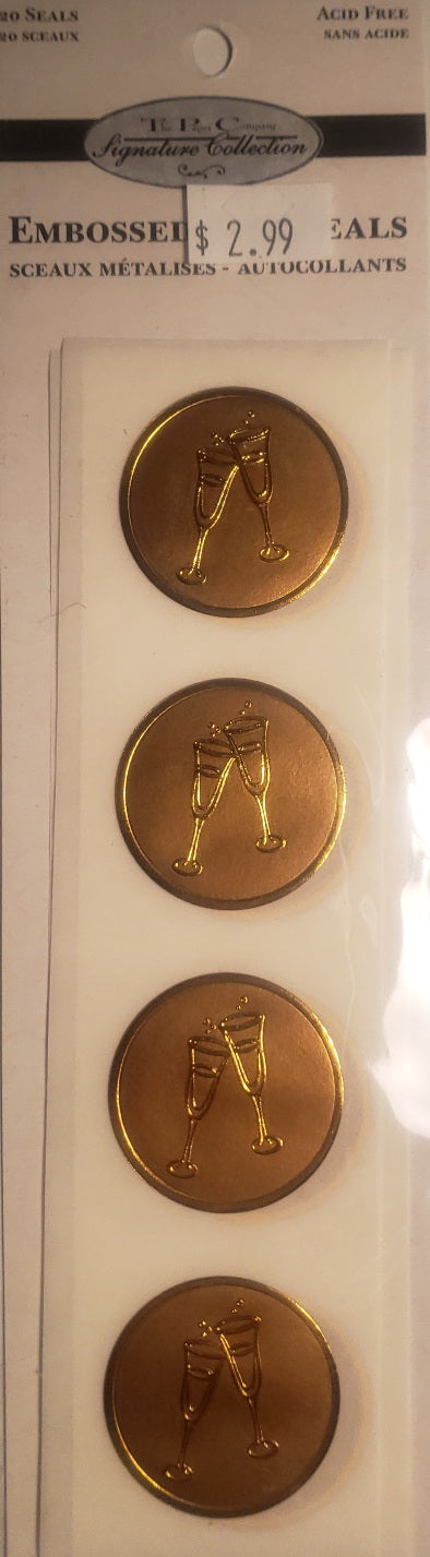 ANW Crestwood flat Sticker pack - embossed foil seals - celebrate glasses gold