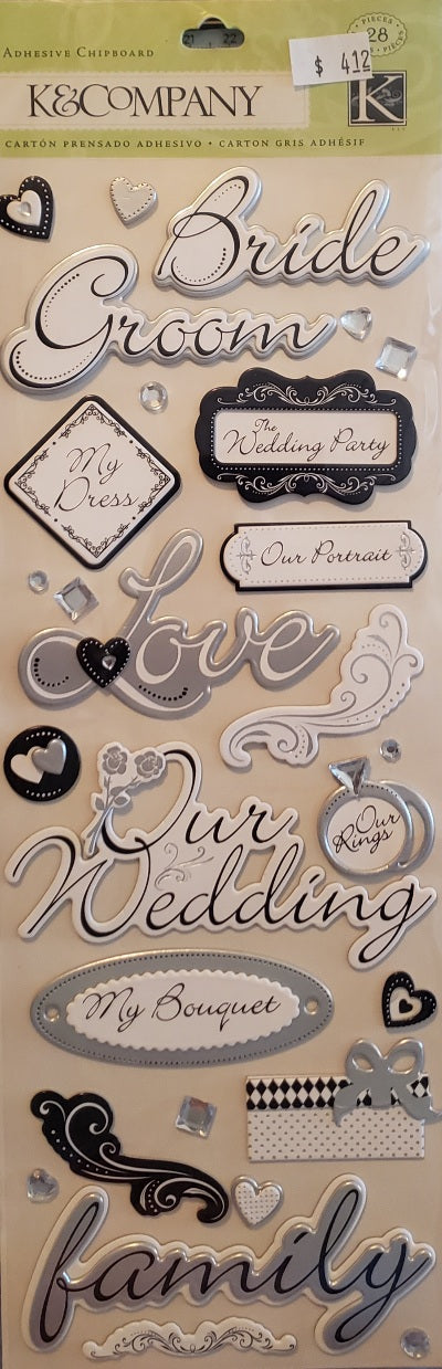 K and company chipboard Dimensional Sticker - large pack - wedding