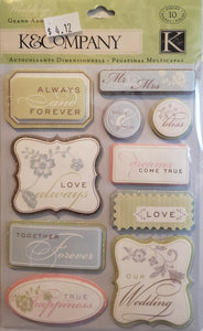K and company chipboard Dimensional Sticker - medium pack - wedding tags grand adhesions