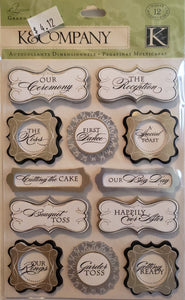 K and company chipboard Dimensional Sticker - medium pack - elegance words grand adhesions