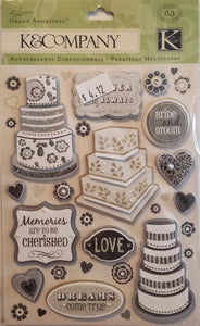 K and company chipboard Dimensional Sticker - medium pack - elegance wedding icons  grand adhesions