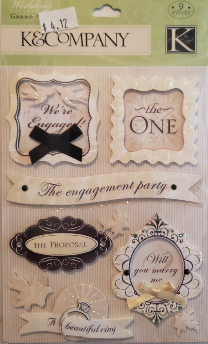 K and company chipboard Dimensional Sticker - medium pack - engagement grand adhesions