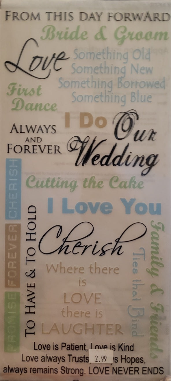 Kaiser crafts scrapbook - word rub ons sheet - weddings words