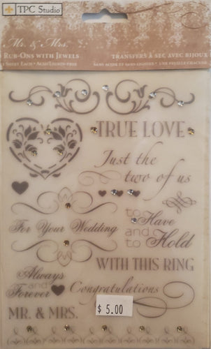 TPC studio - The paper company -  rub ons with jewels package -  wedding Mr. & Mrs.