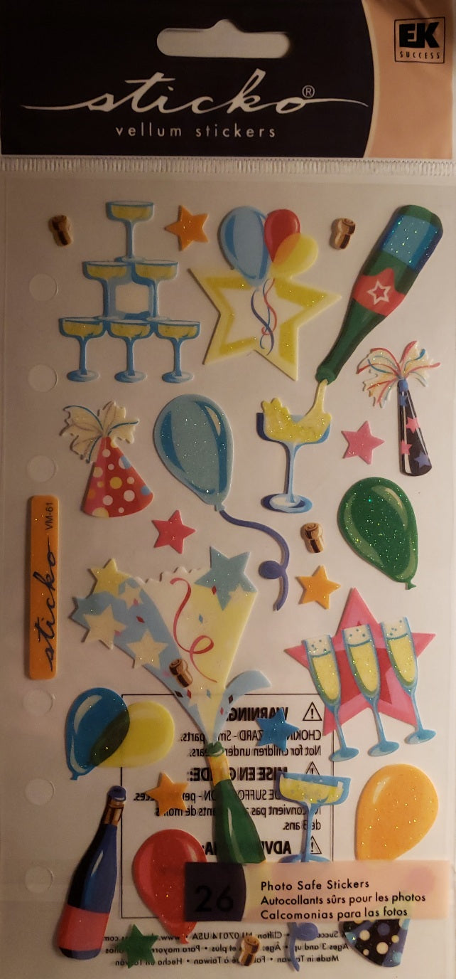Sticko flat sticker sheet - glitter celebration vellum