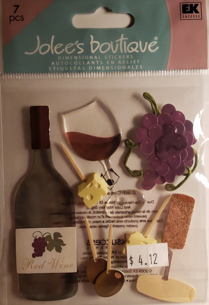 Jolee's by you Boutique Dimensional Sticker - wine tasting - small short pack