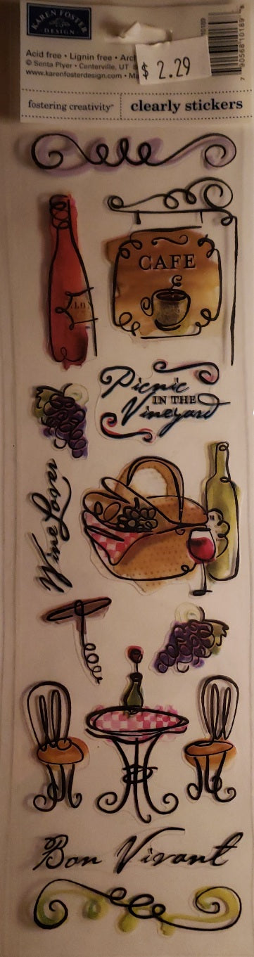 Karen Foster - clearly stickers sheet - bon vivant wine