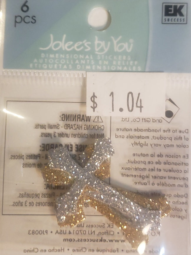 Jolees dimensional sticker - glitter crosses - gold and silver - x small set