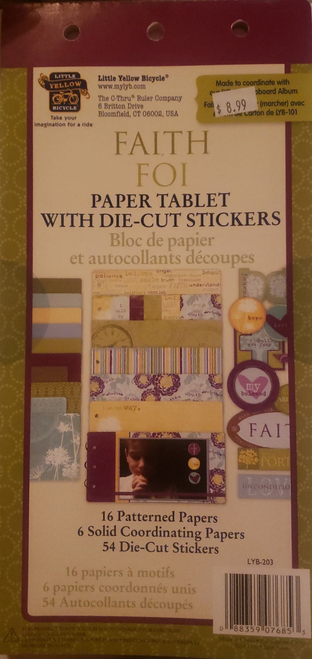 Little yellow bicycle - paper tablet with die-cut stickers - faith