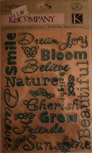 K and company -  glitter sticker sheet - words sw nature
