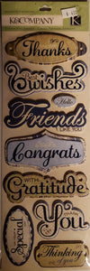 K and company -  chipboard sticker sheet - words greetings