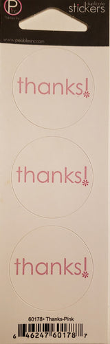 Pebbles inc -  cardstock sticker sheet - thanks pink round seal