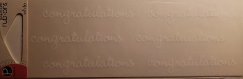 Pebbles inc - duplicates rub ons sheets - white congratulations