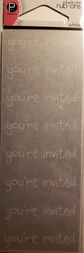 Pebbles inc - duplicates rub ons sheets - white you're invited
