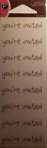Pebbles inc - duplicates rub ons sheets - brown you're invited