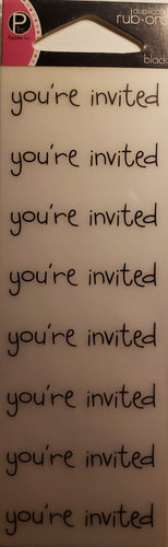 Pebbles inc - duplicates rub ons sheets - black you're invited