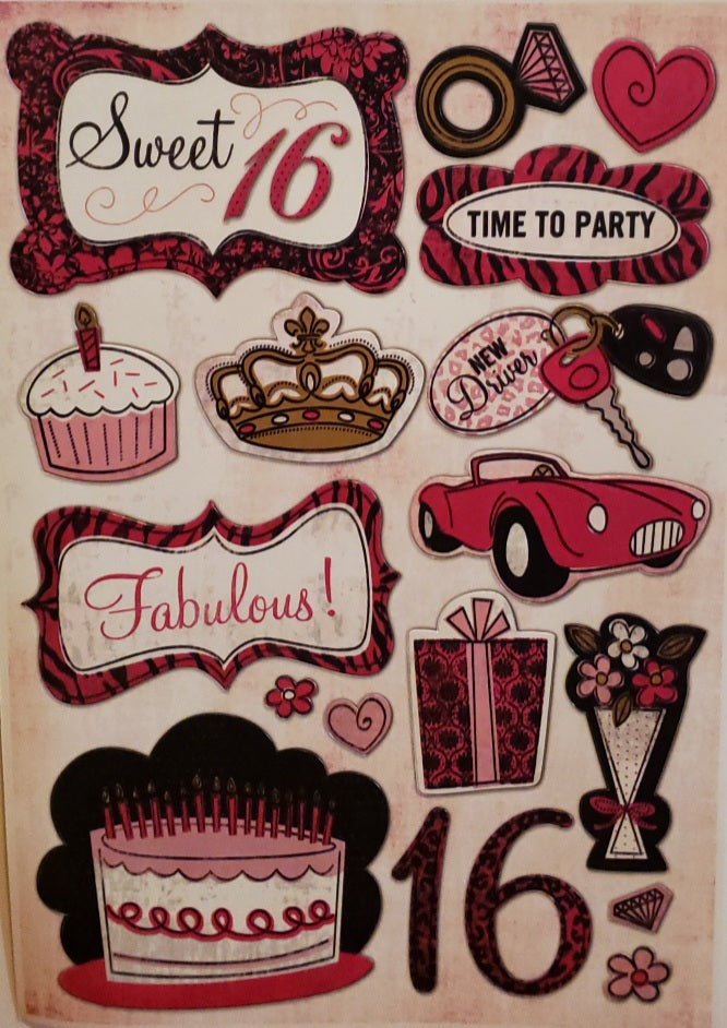 Karen Foster - cardstock sticker sheet - sweet 16