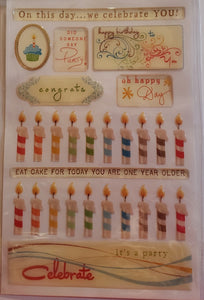 Creative Imaginations - epoxy stickers  - art warehouse Happy birthday sticker sheet